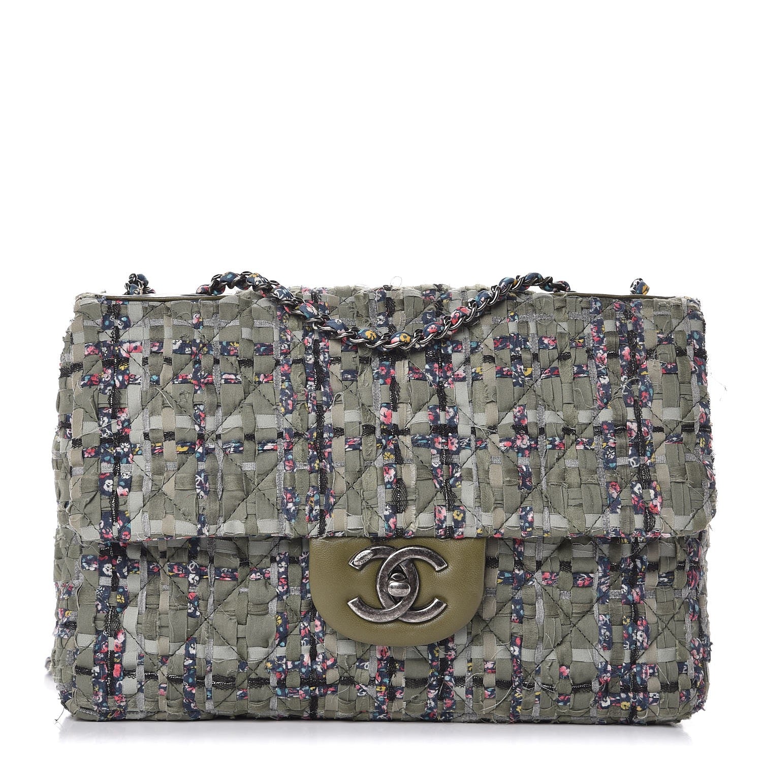 Chanel Woven Canvas Quilted Coco Cuba Flap Khaki Multicolor 1 of 11