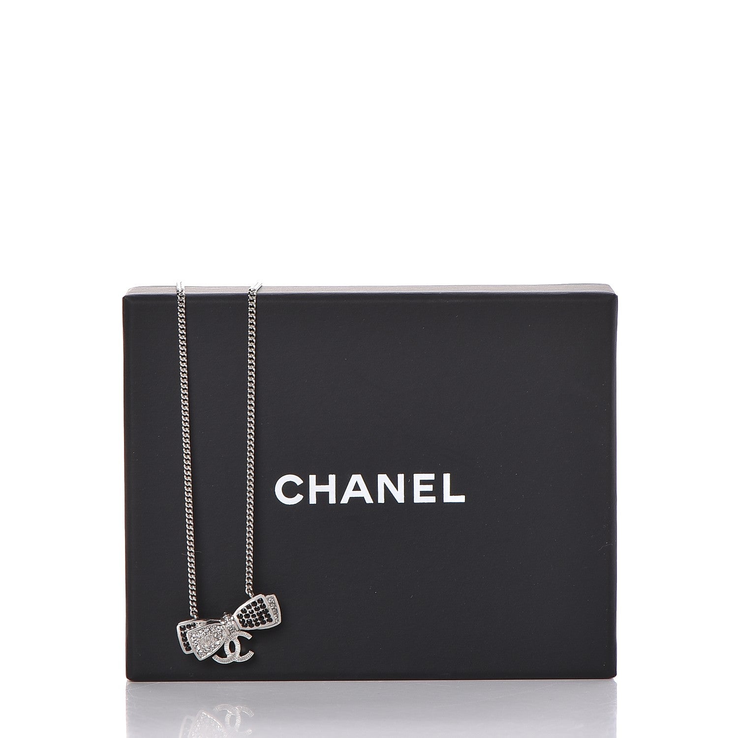 Chanel Crystal CC Bow Necklace Silver Black 6 of 6