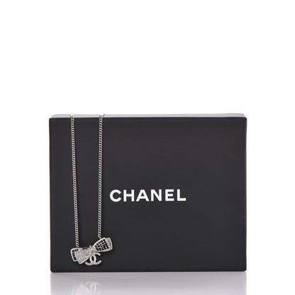 Chanel Crystal CC Bow Necklace Silver Black 6 of 6