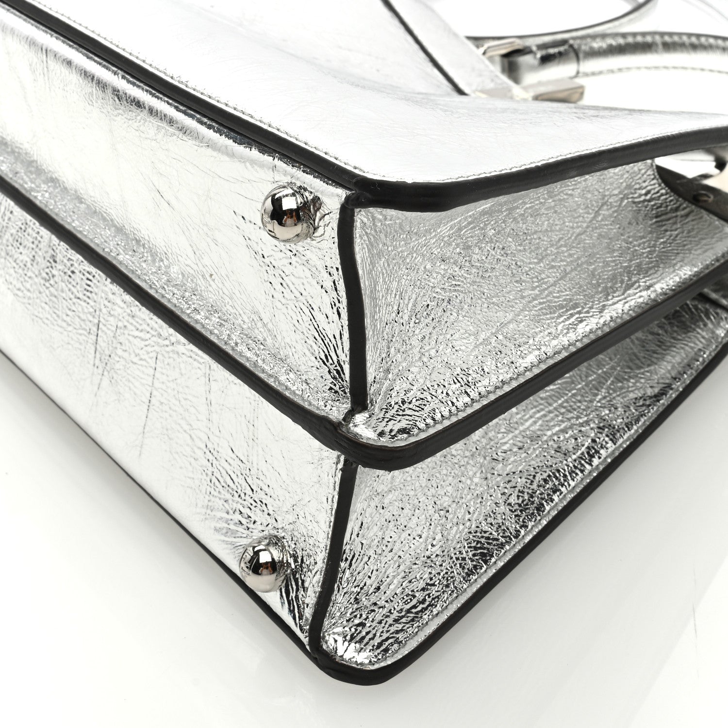 Fendi Rock Millenium Laminata Small Peekaboo I SEE U Satchel Argento 7 of 8