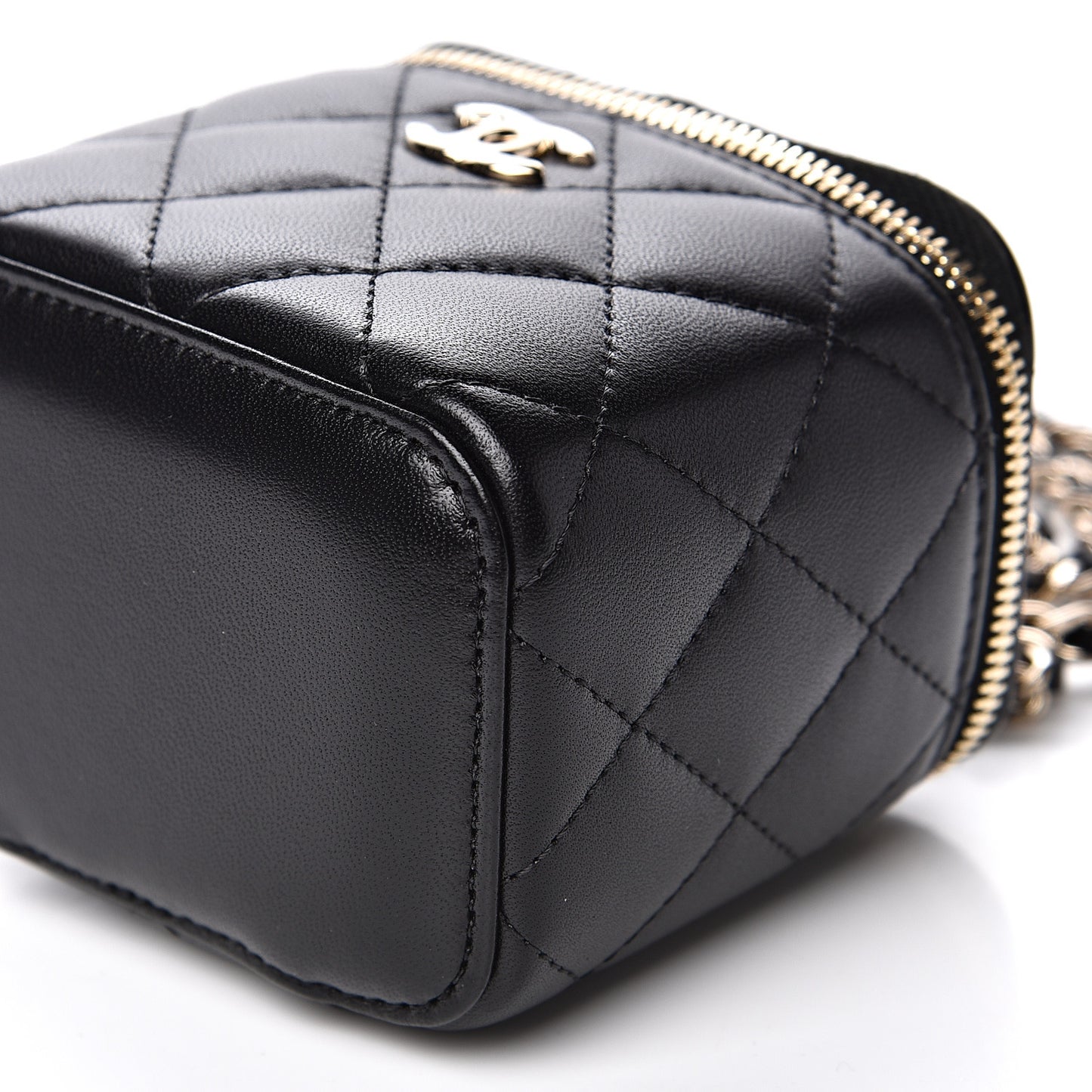 Lambskin Quilted Trendy Mini Vanity Case With Chain Black