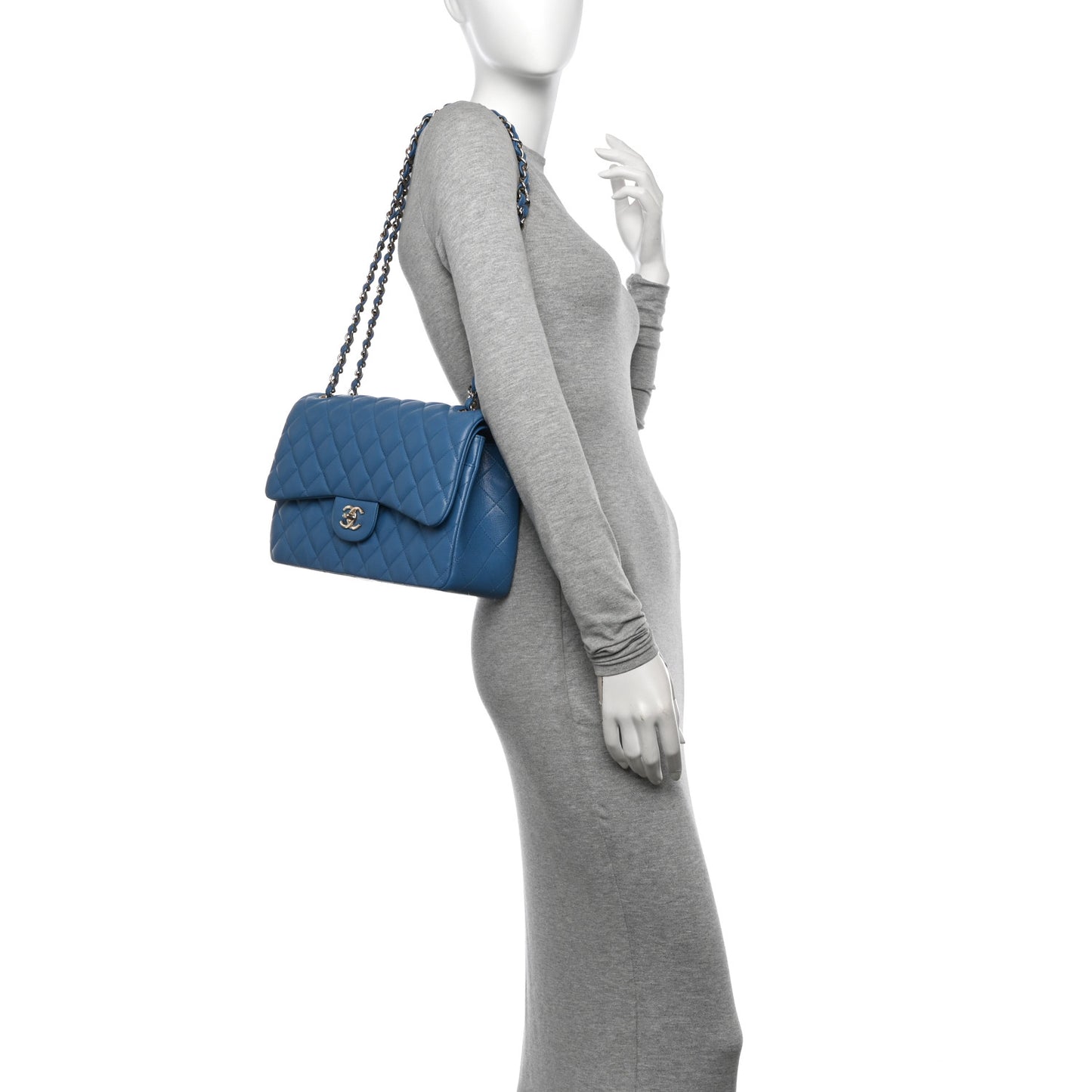 Caviar Quilted Jumbo Double Flap Blue