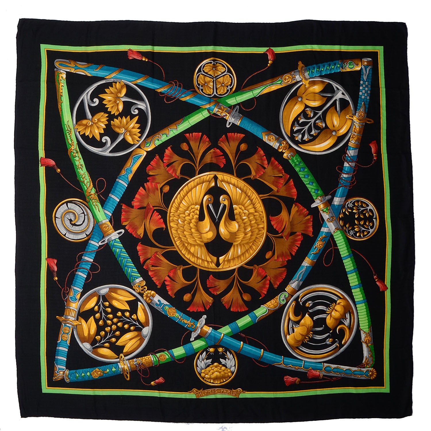 Hermes Silk Cashmere Daimyo Princes du Soleil Levant Shawl 140 GM 3 of 5