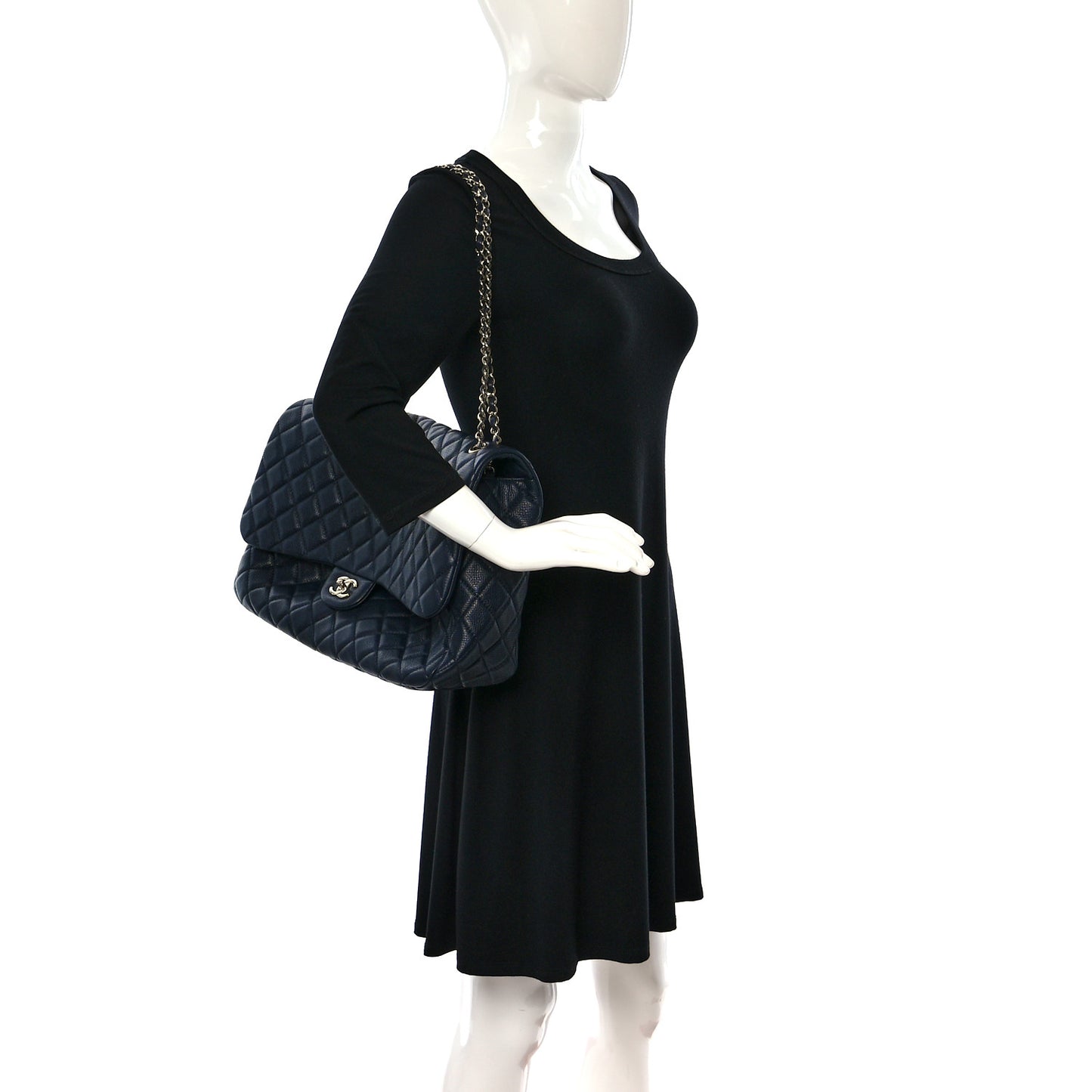 Calfskin Quilted Small XXL Travel Flap Bag Navy