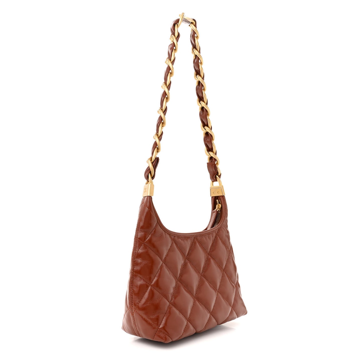 Shiny Crumpled Lambskin Quilted Small CC Funky Town Hobo Brown