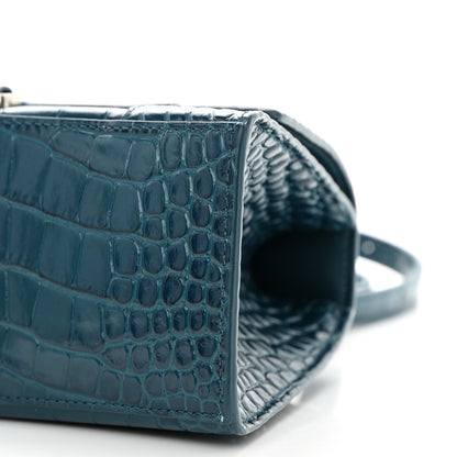 Balenciaga Shiny Calfskin Crocodile Embossed Small Hourglass Top Handle Bag Dark Petrol Blue 10 of 12