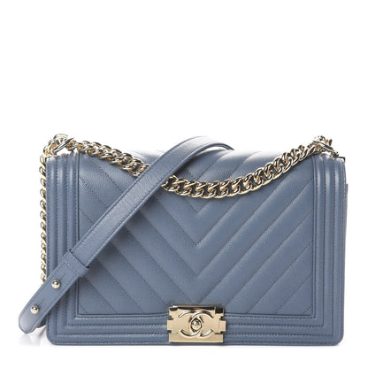 Chanel Caviar Chevron Quilted New Medium Boy Flap Blue 1 of 9