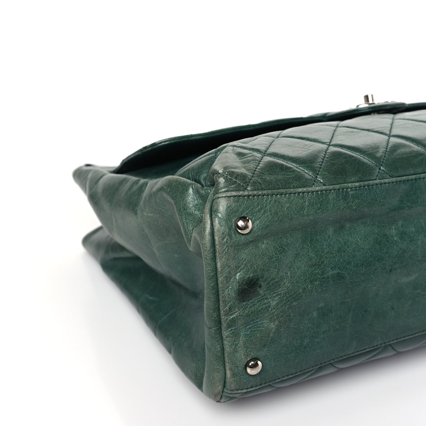 Glazed Calfskin Quilted Large CC Delivery Tote Green