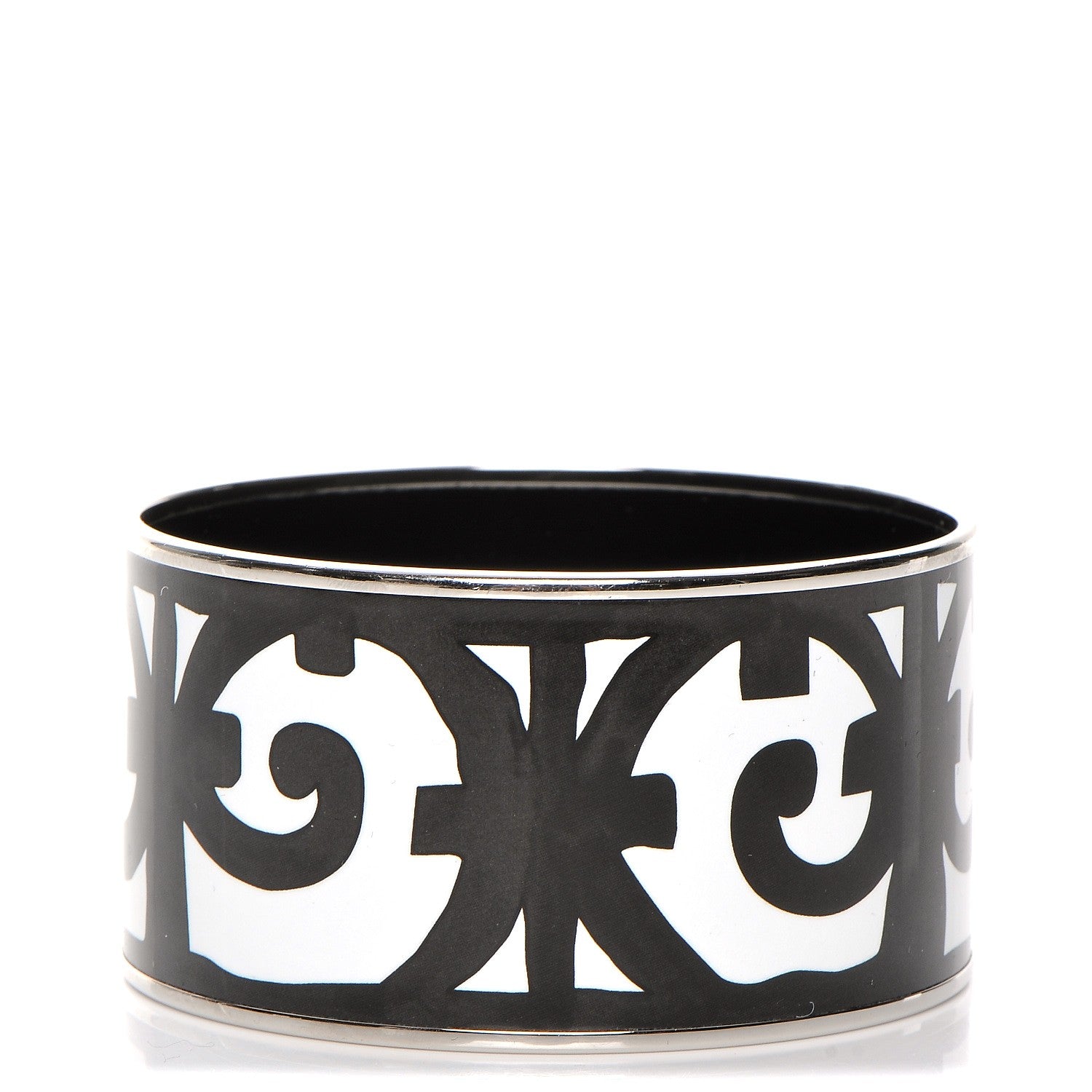 Hermes Enamel Printed Extra Wide Balcons du Guadalquivir Bracelet 70 Black 1 of 5
