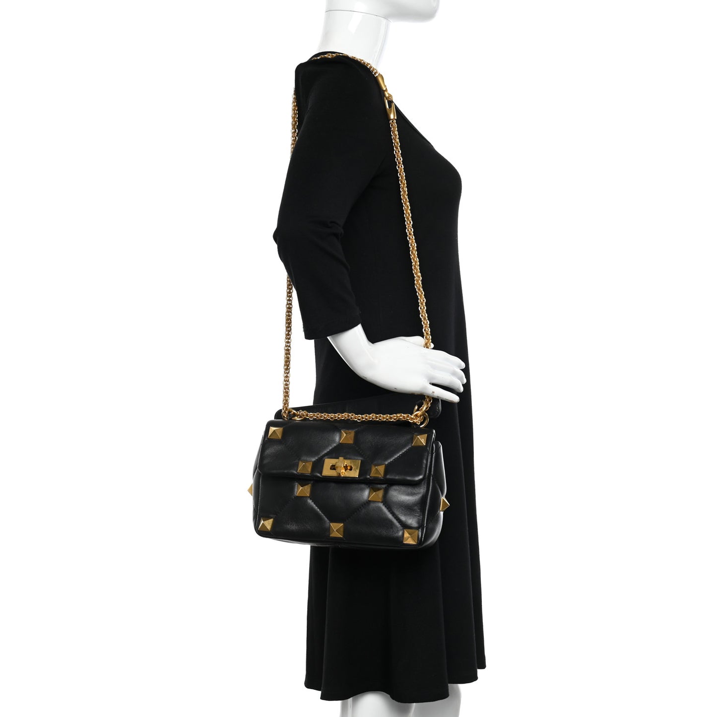 Nappa Medium Roman Stud Shoulder Bag Black