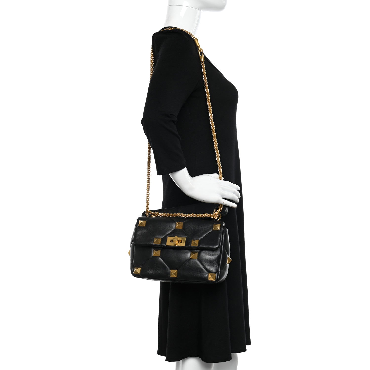 Valentino Garavani Nappa Medium Roman Stud Shoulder Bag Black 2 of 14