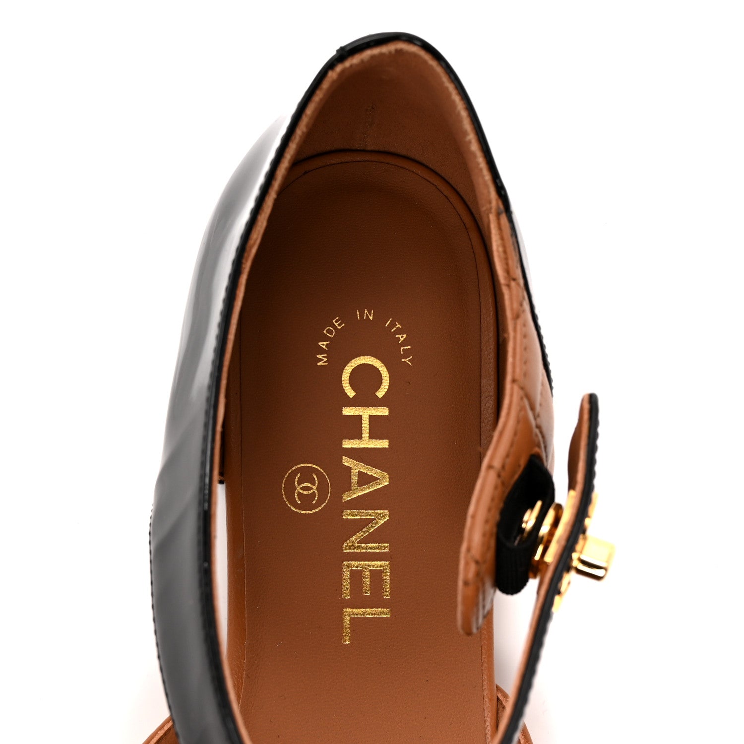 Chanel Patent Lambskin Quilted Cap Toe Ballerina Flats 38.5 Light Brown Black 7 of 10