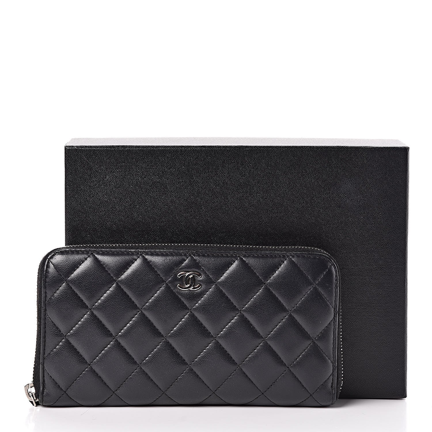 Chanel Lambskin Quilted Large Gusset Zip Around Wallet Black 10 of 10