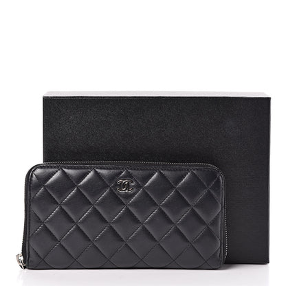 Chanel Lambskin Quilted Large Gusset Zip Around Wallet Black 10 of 10