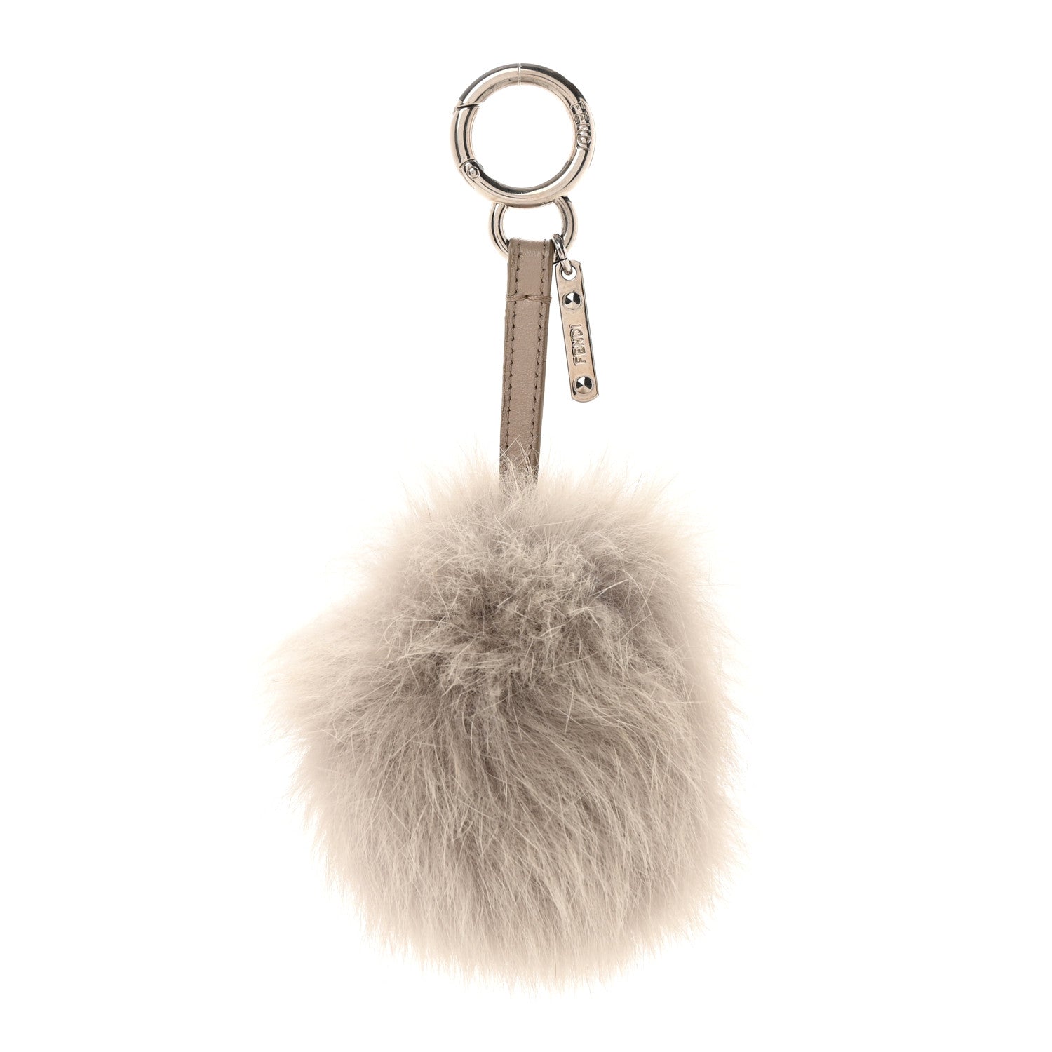 Fendi Fox Fur Vitello Elite Pom Pom Bag Charm Grigio Perla 1 of 6