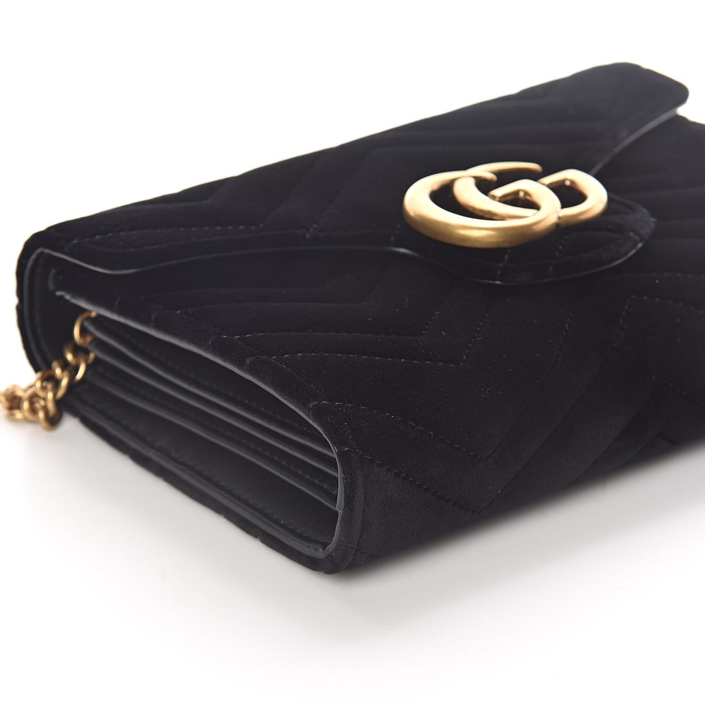 Velvet Matelasse GG Marmont Chain Wallet Black