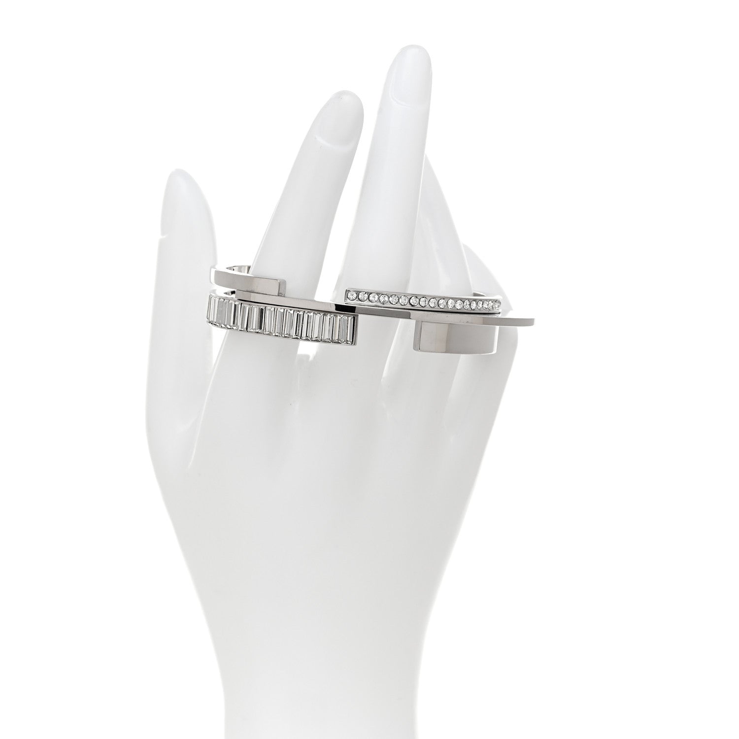 Saint Laurent Metal Crystal Stacked Bangle Bracelet Silver 2 of 5