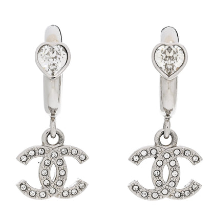 Chanel Crystal Heart CC Drop Earrings Silver 1 of 5