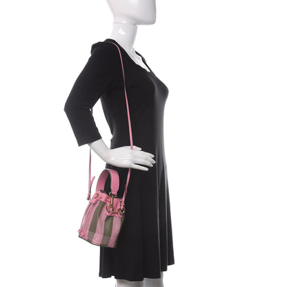Fendi Raffia Vitello Seta F is Fendi Pequin Gingham Woven Mini Mon Tresor Bucket Bag Military Rosa Lollypop 2 of 9