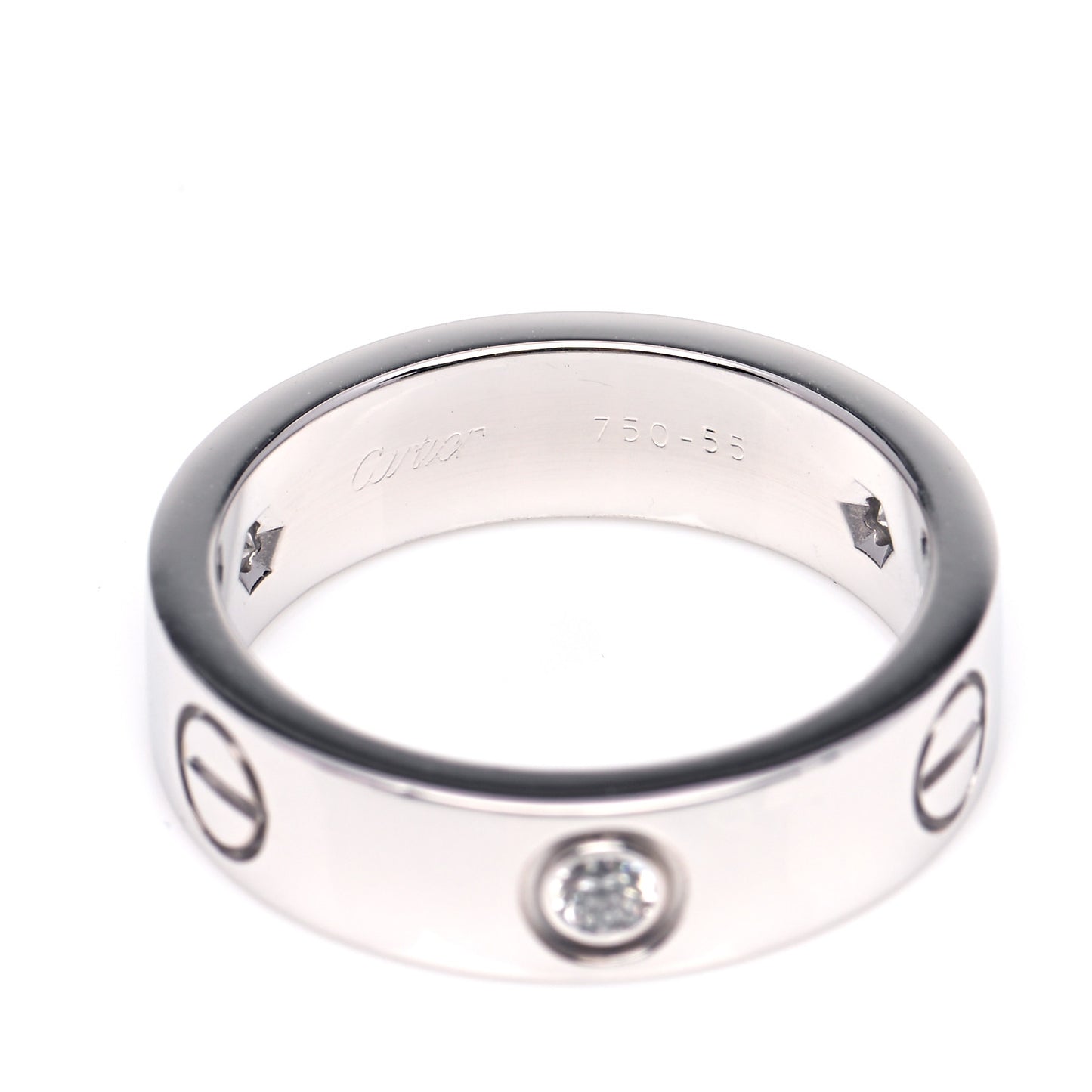 18K White Gold 3 Diamond 5.5mm LOVE Ring 55 7.25