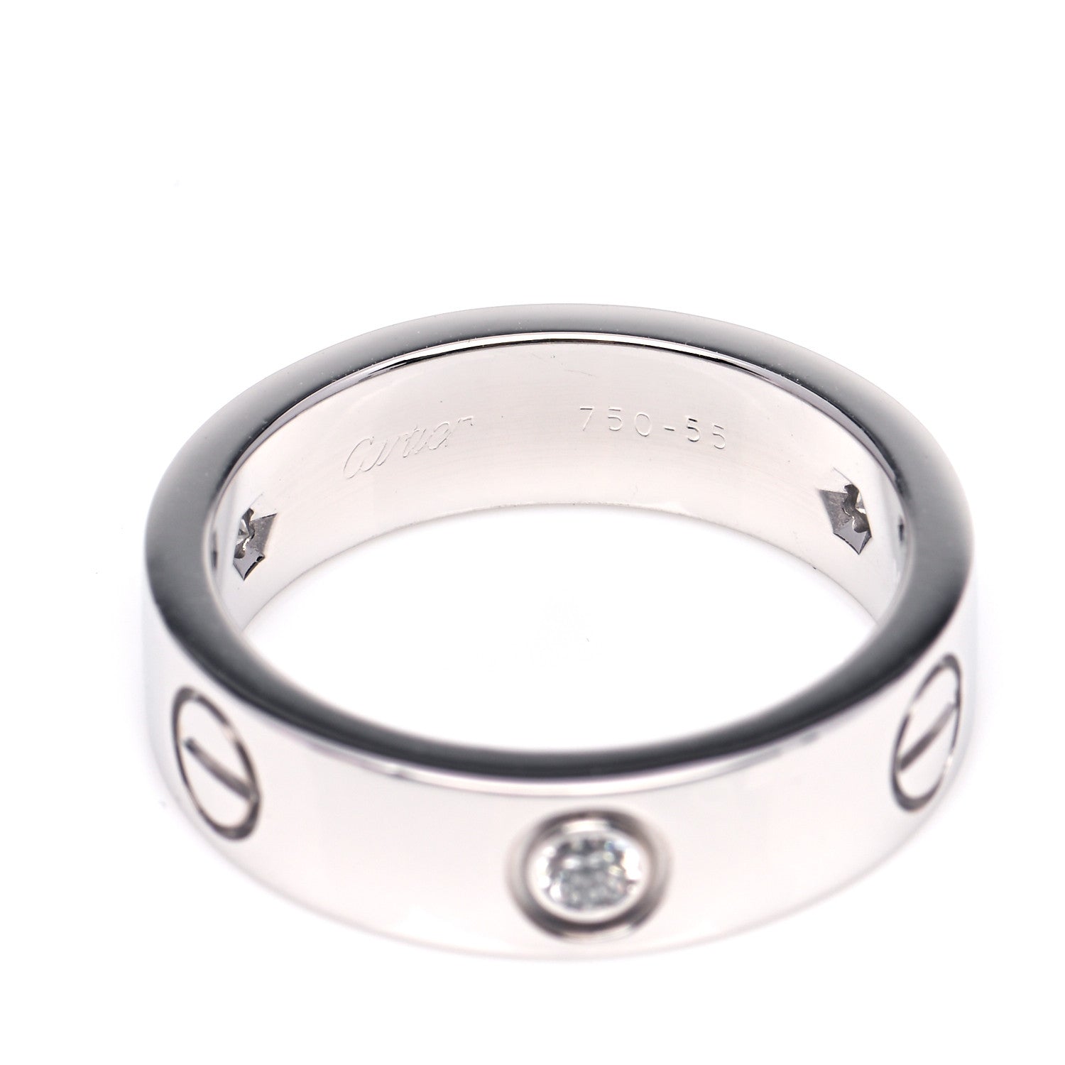 Cartier 18K White Gold 3 Diamond 5.5mm LOVE Ring 55 7.25 5 of 6