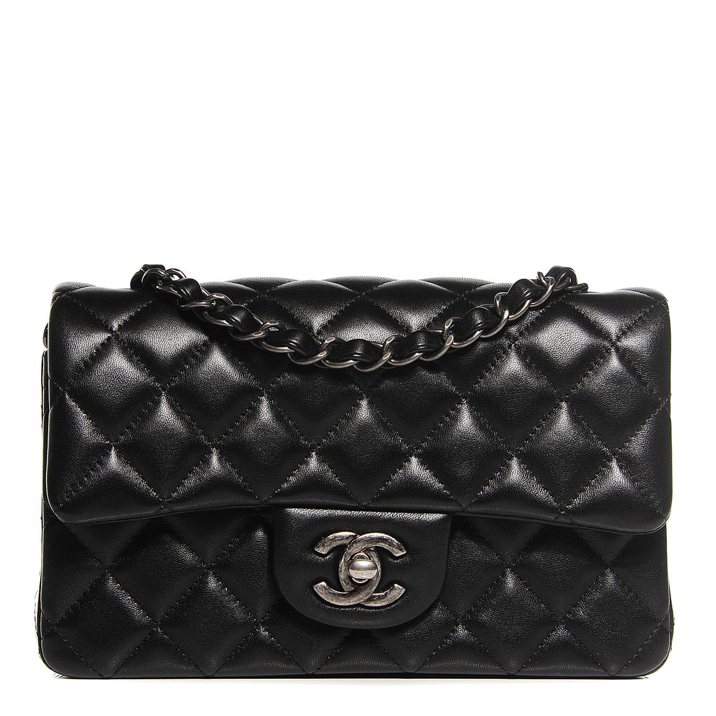 Lambskin Quilted Mini Rectangular Flap Black