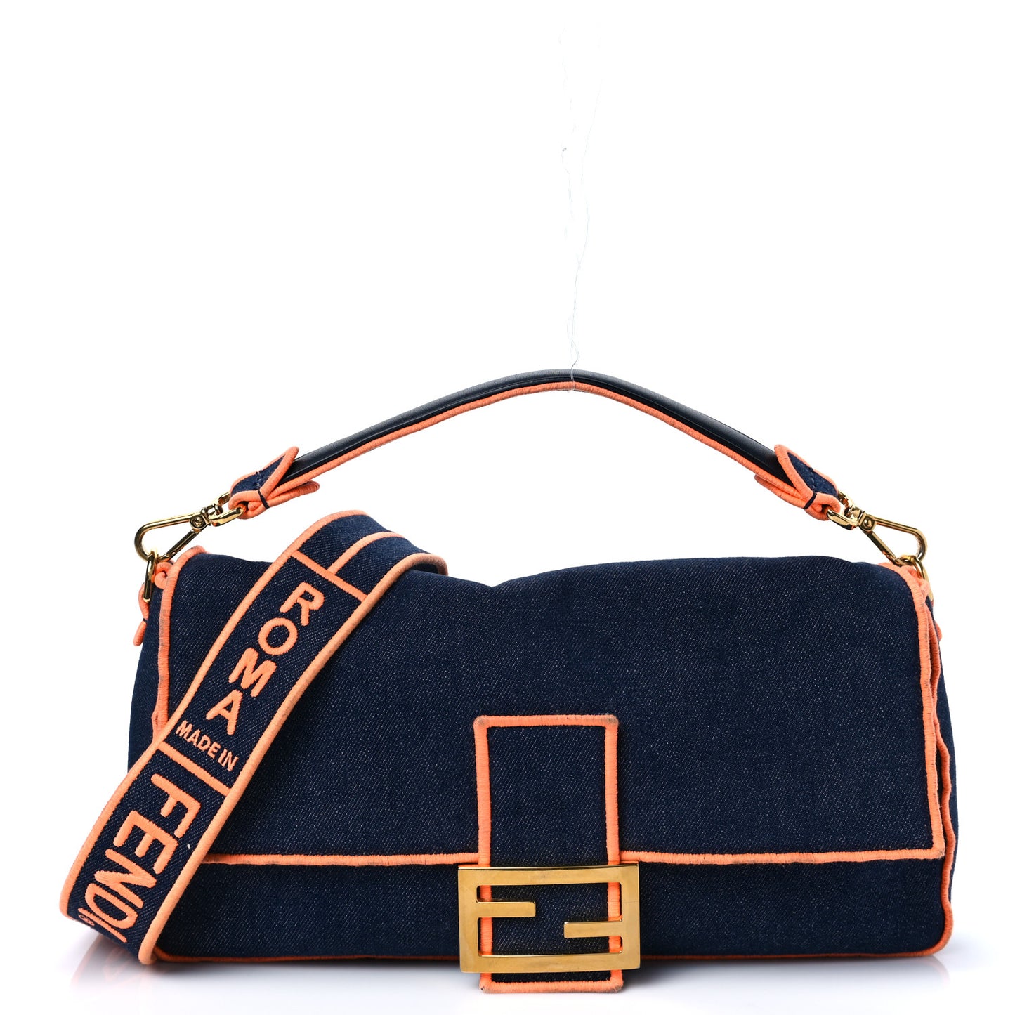 Denim Large Baguette Blue Arancio Fluo