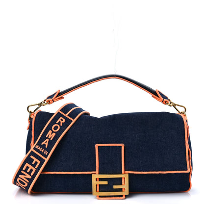 Fendi Denim Large Baguette Blue Arancio Fluo 1 of 16