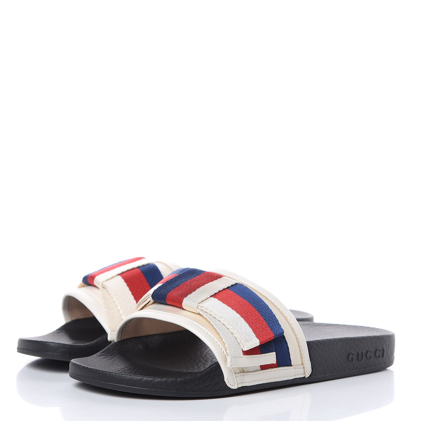 Satin Web Sylvie Bow Slide Sandals 36 White