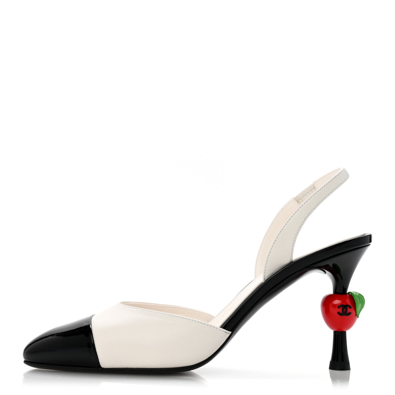 Chanel Lambskin Patent Cap Toe CC Apple Slingback Pumps 38.5 White Black 1 of 10