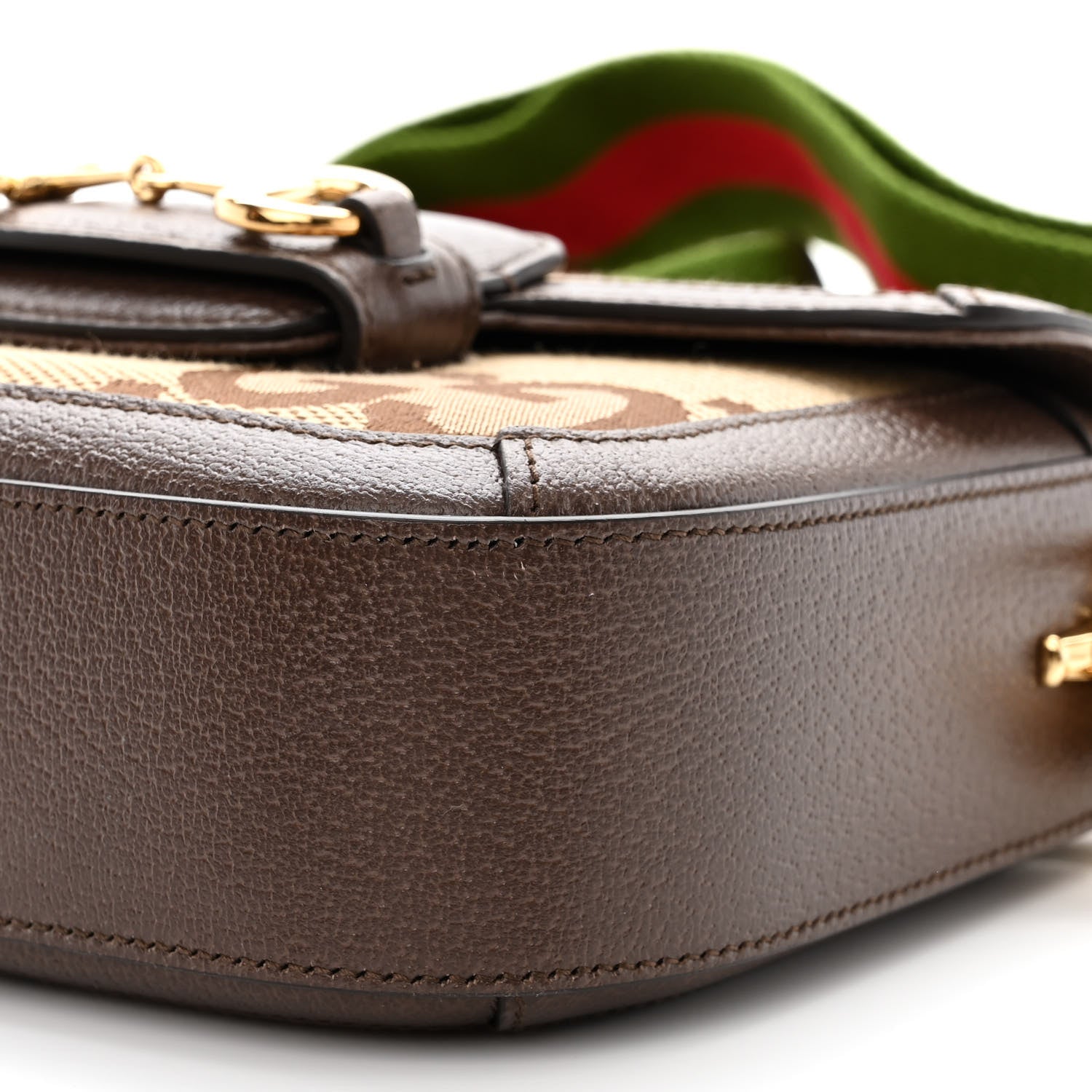 Gucci Monogram Jumbo GG Textured Dollar Calfskin Web Mini Horsebit 1955 Shoulder Bag Camel Ebony New Acero 10 of 10