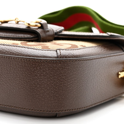 Gucci Monogram Jumbo GG Textured Dollar Calfskin Web Mini Horsebit 1955 Shoulder Bag Camel Ebony New Acero 10 of 10