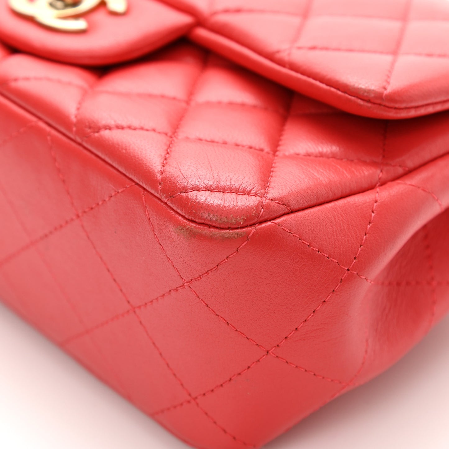 Lambskin Quilted Mini Rectangular Flap Red