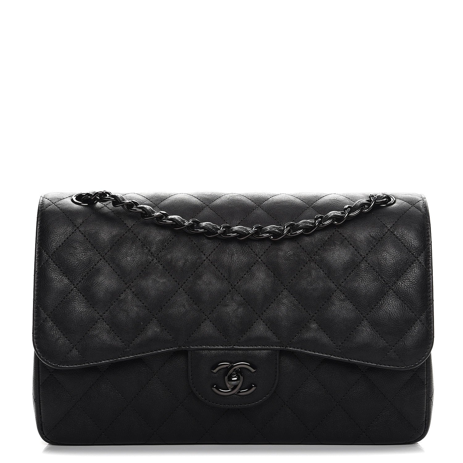 Chanel Crumpled Calfskin Quilted Jumbo Double Flap So Black 1 of 9