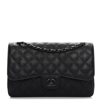 Chanel Crumpled Calfskin Quilted Jumbo Double Flap So Black 1 of 9