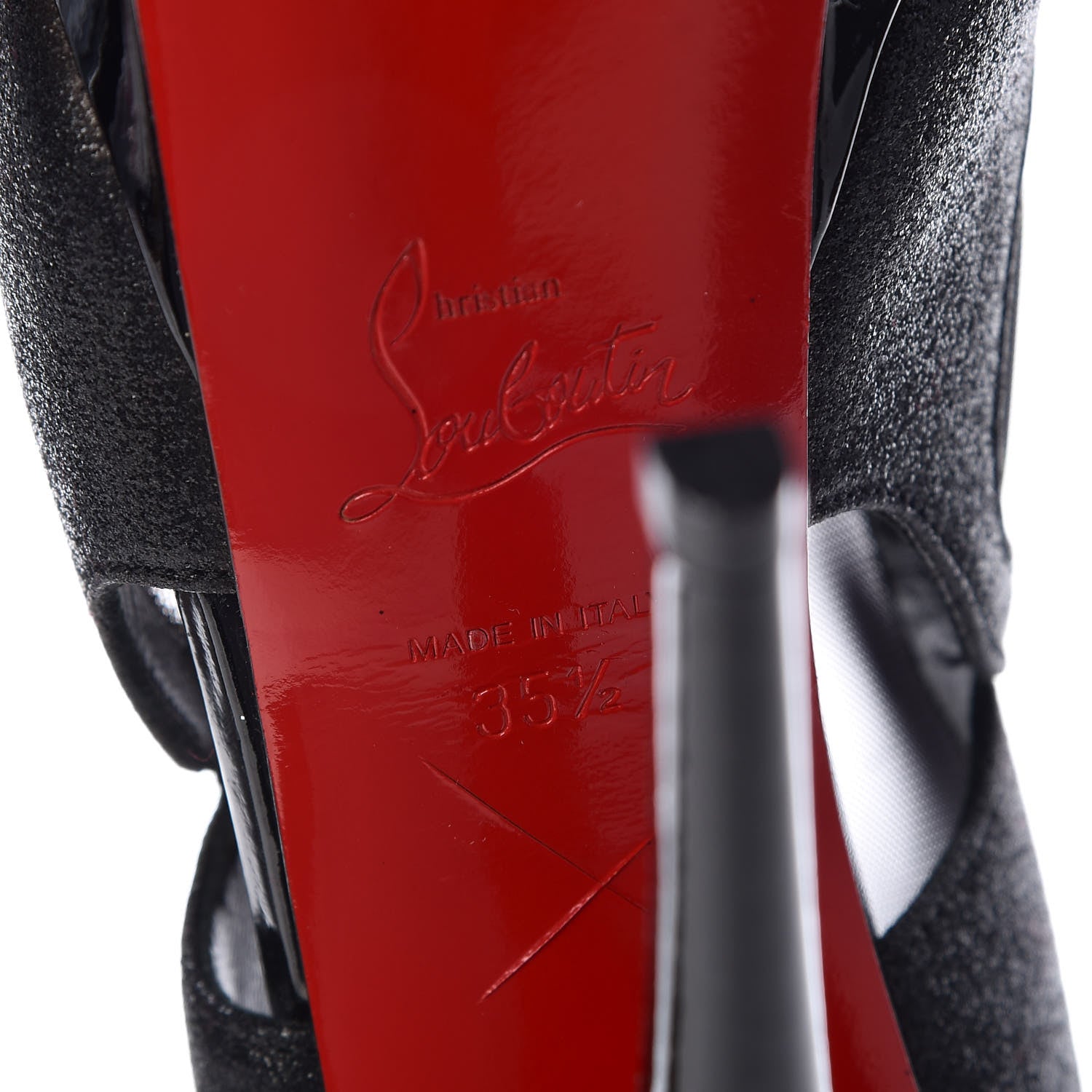 Christian Louboutin Glitter Patent Mesh Farfamesh 150 Peep Toe Platform Booties 35.5 Black 6 of 7