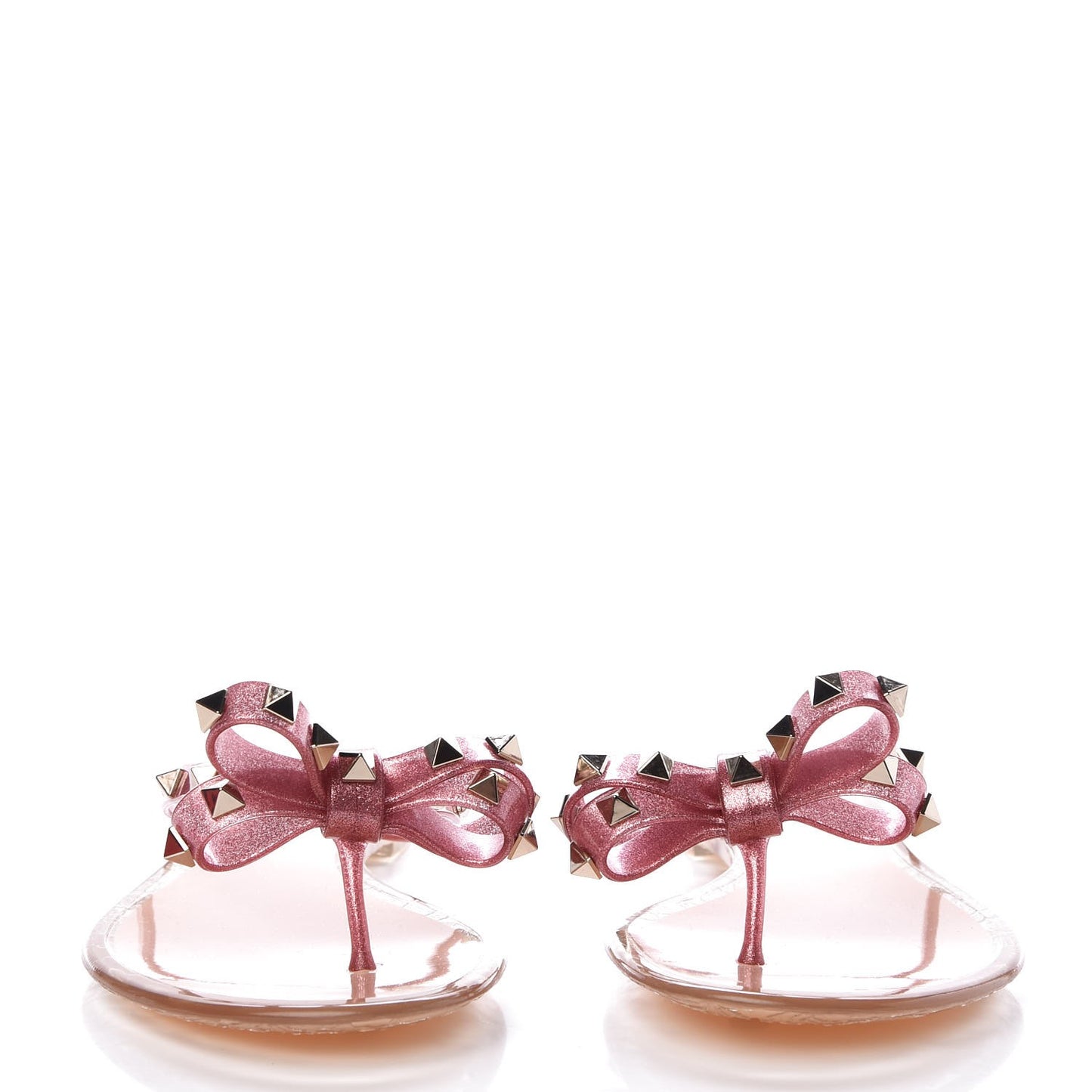 PVC Jelly Glitter Rockstud Bow Thong Sandals 41 Pink
