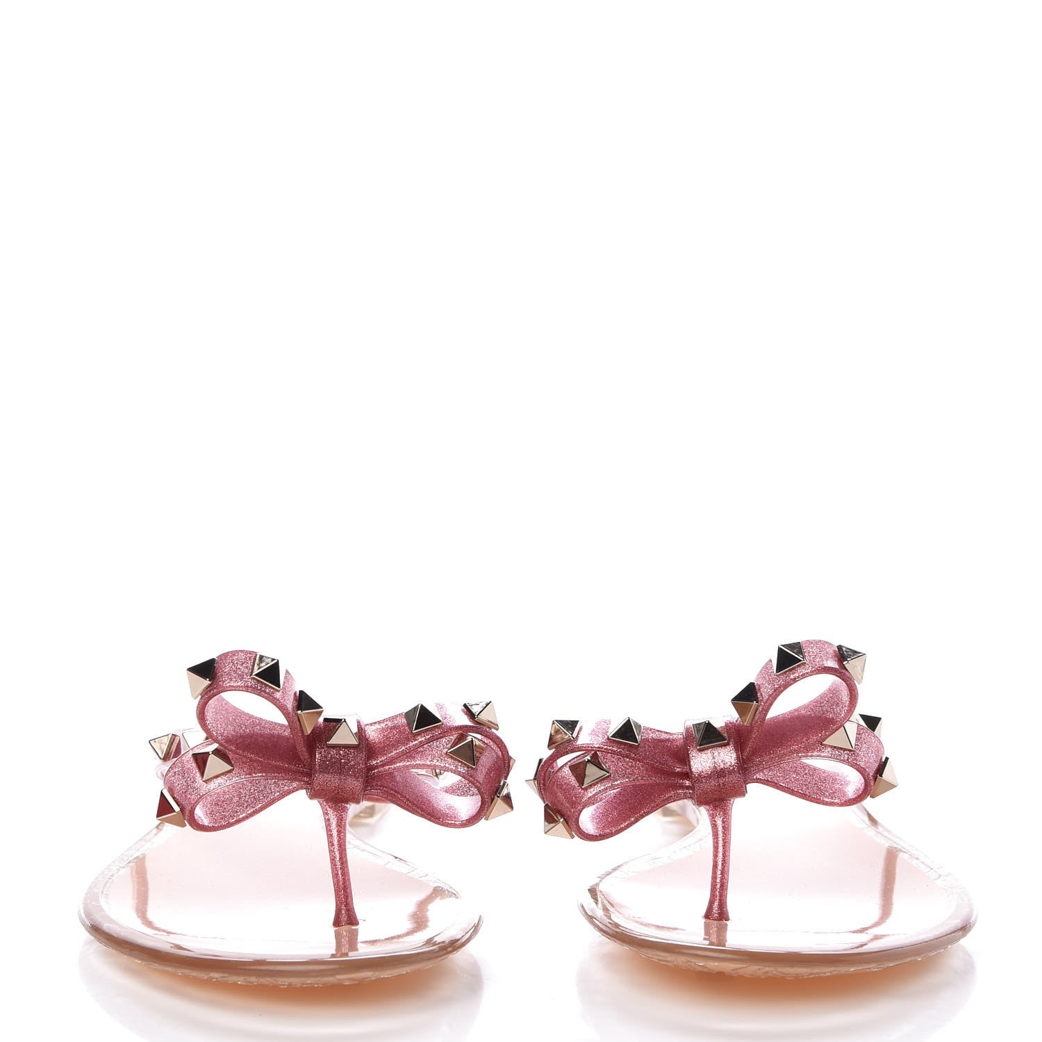 Valentino Garavani PVC Jelly Glitter Rockstud Bow Thong Sandals 41 Pink 2 of 8