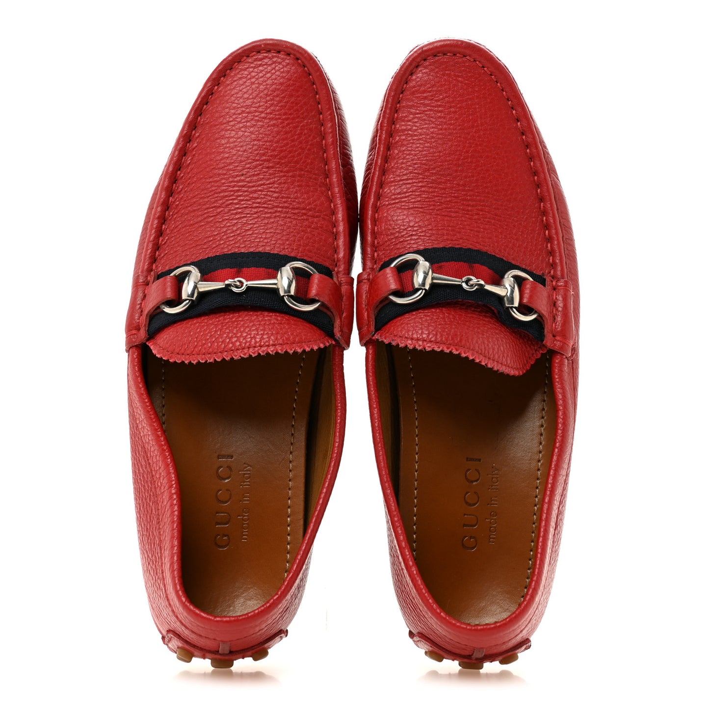 Road Calfskin Web Mens Horsebit Driver Loafers 6.5 Rosso