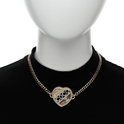 Chanel Crystal Crystal CC Coco Heart Necklace Gold 2 of 6