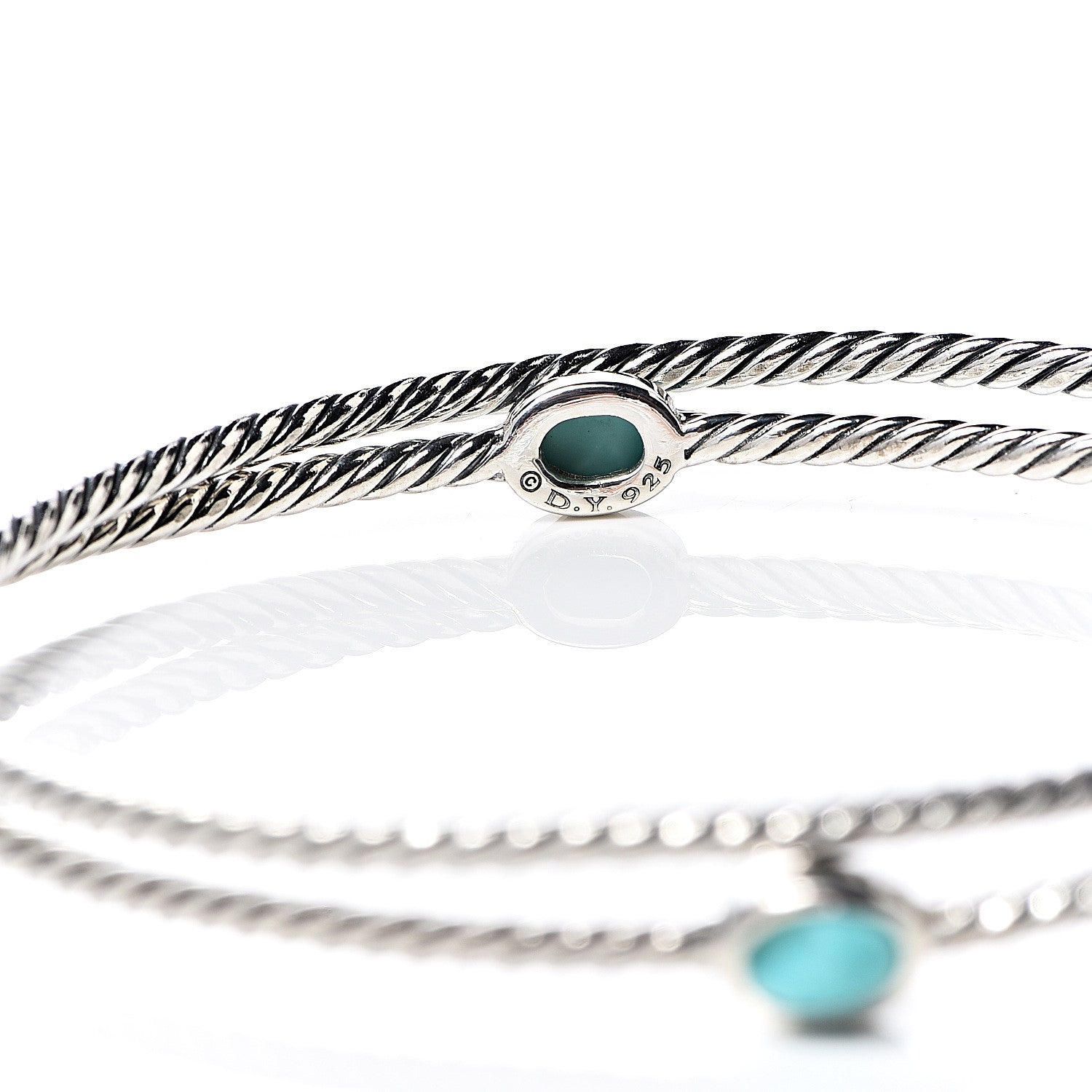 David Yurman Sterling Silver Turquoise Color Classics Cable Bangle Bracelet Set of 2 3 of 4
