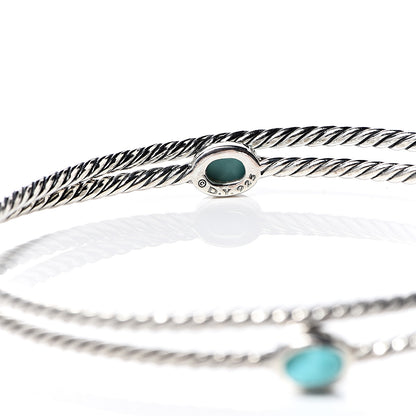 David Yurman Sterling Silver Turquoise Color Classics Cable Bangle Bracelet Set of 2 3 of 4