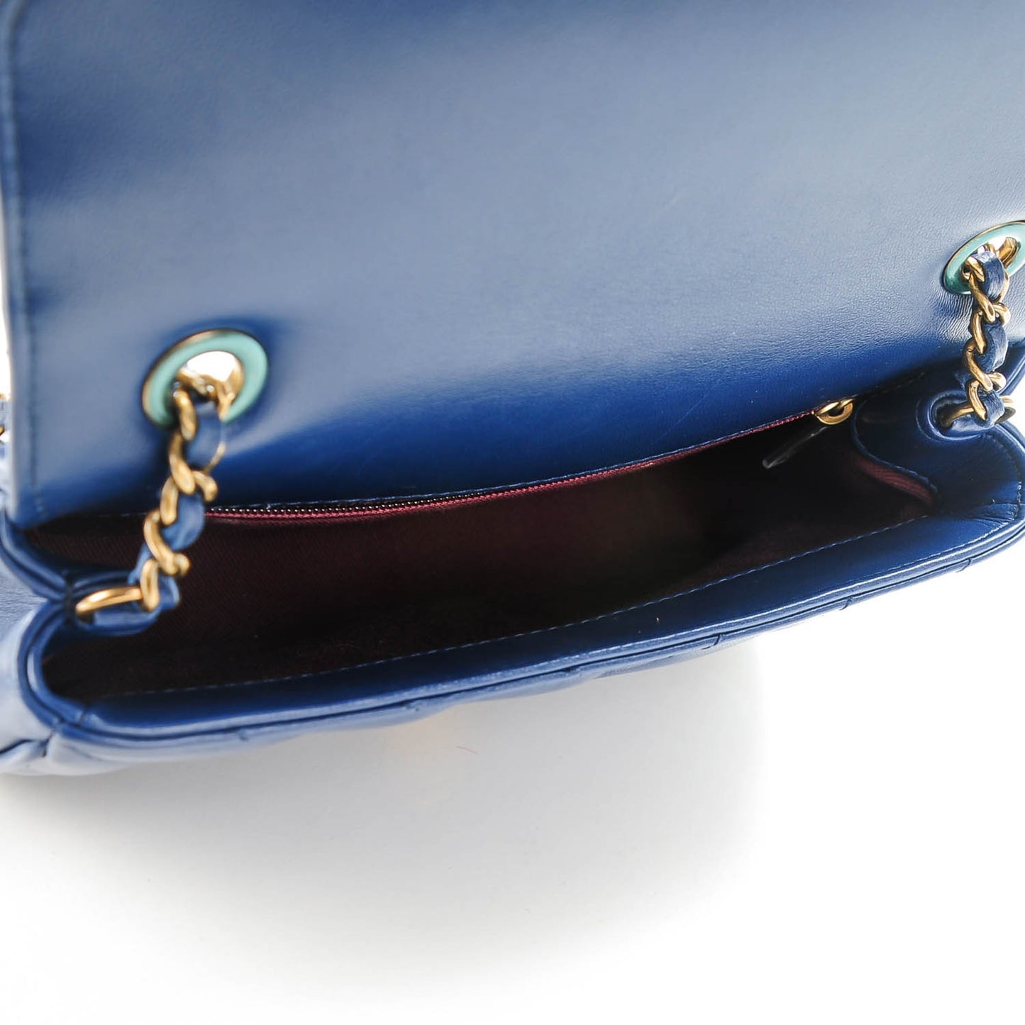 Lambskin Chevron Quilted Mini Pyramid CC Flap Navy Blue