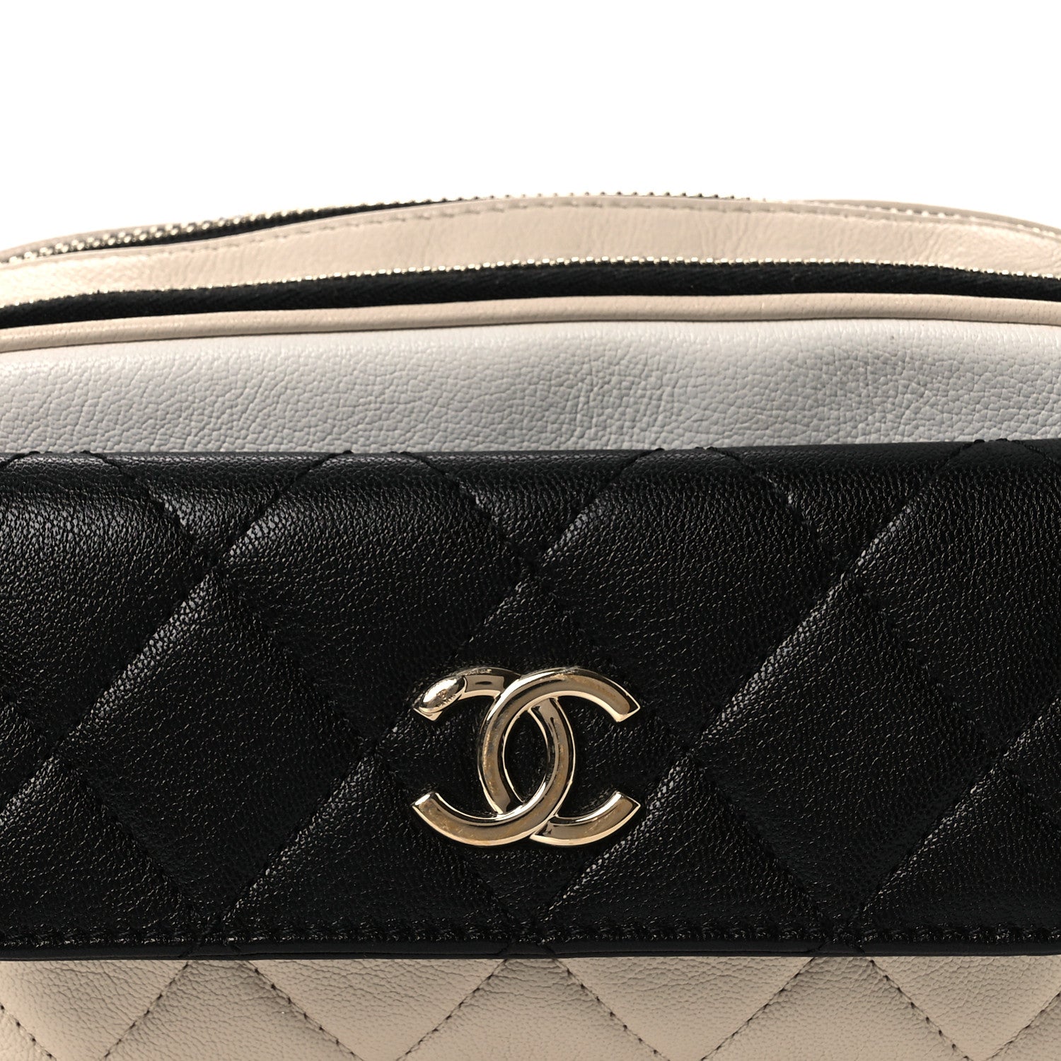 Chanel Goatskin Quilted Waist Bag Beige White Black 8 of 15
