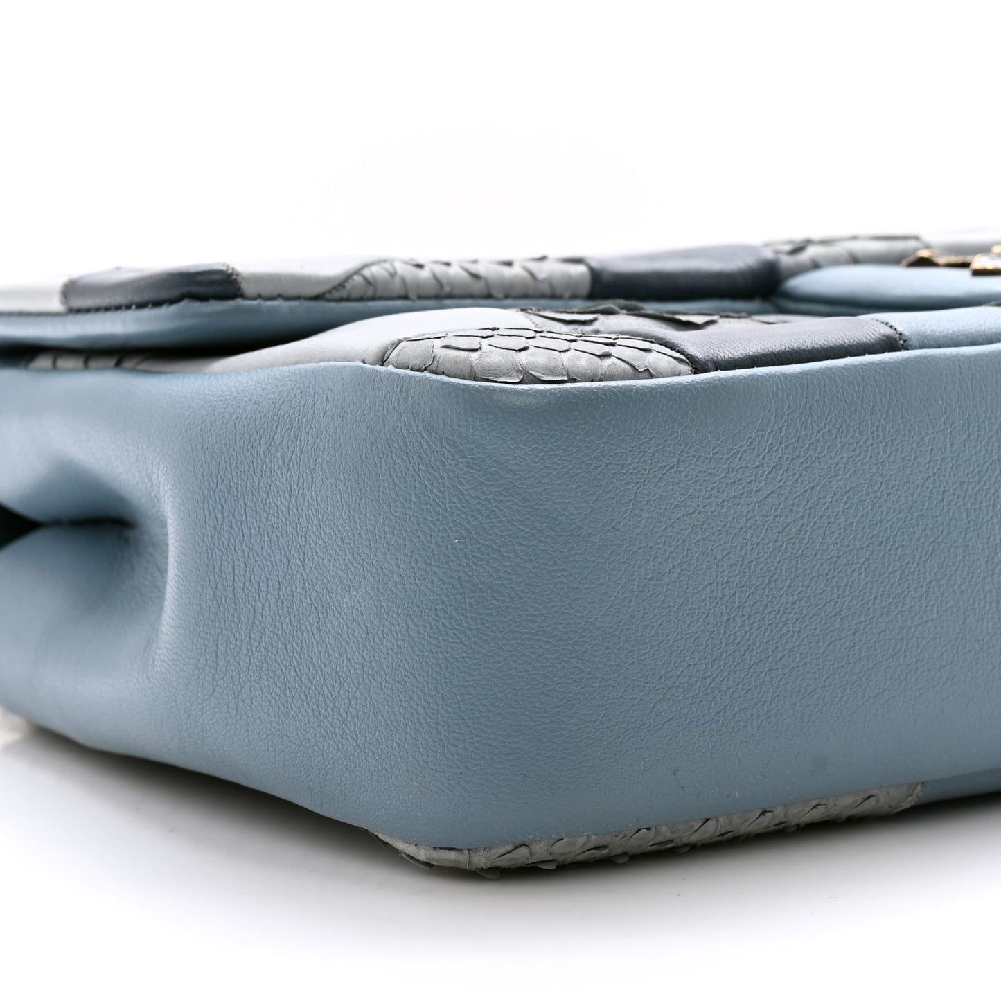 Snakeskin Lambskin Patchwork Small Flap Blue