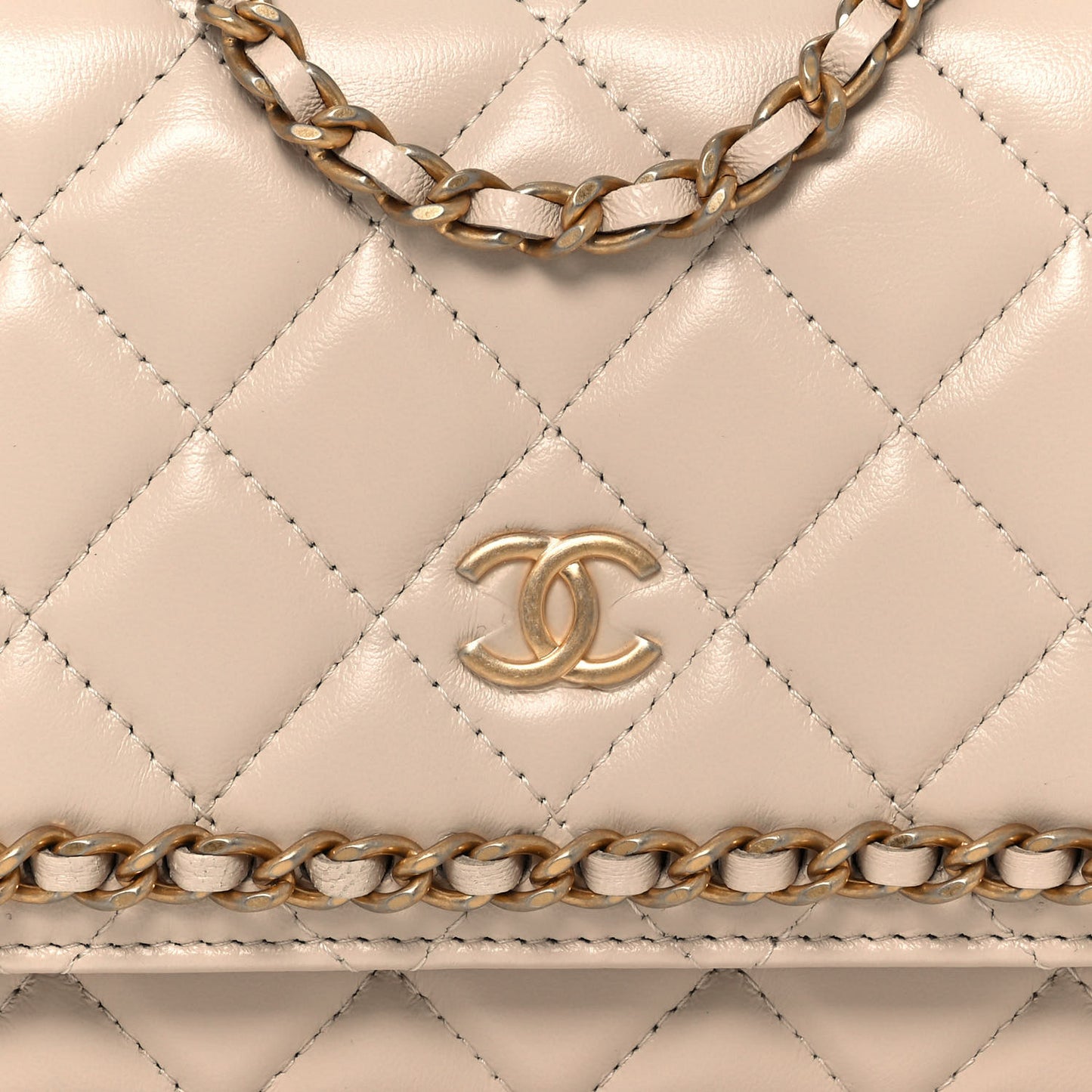 Lambskin Quilted Chain Around Wallet On Chain WOC Beige