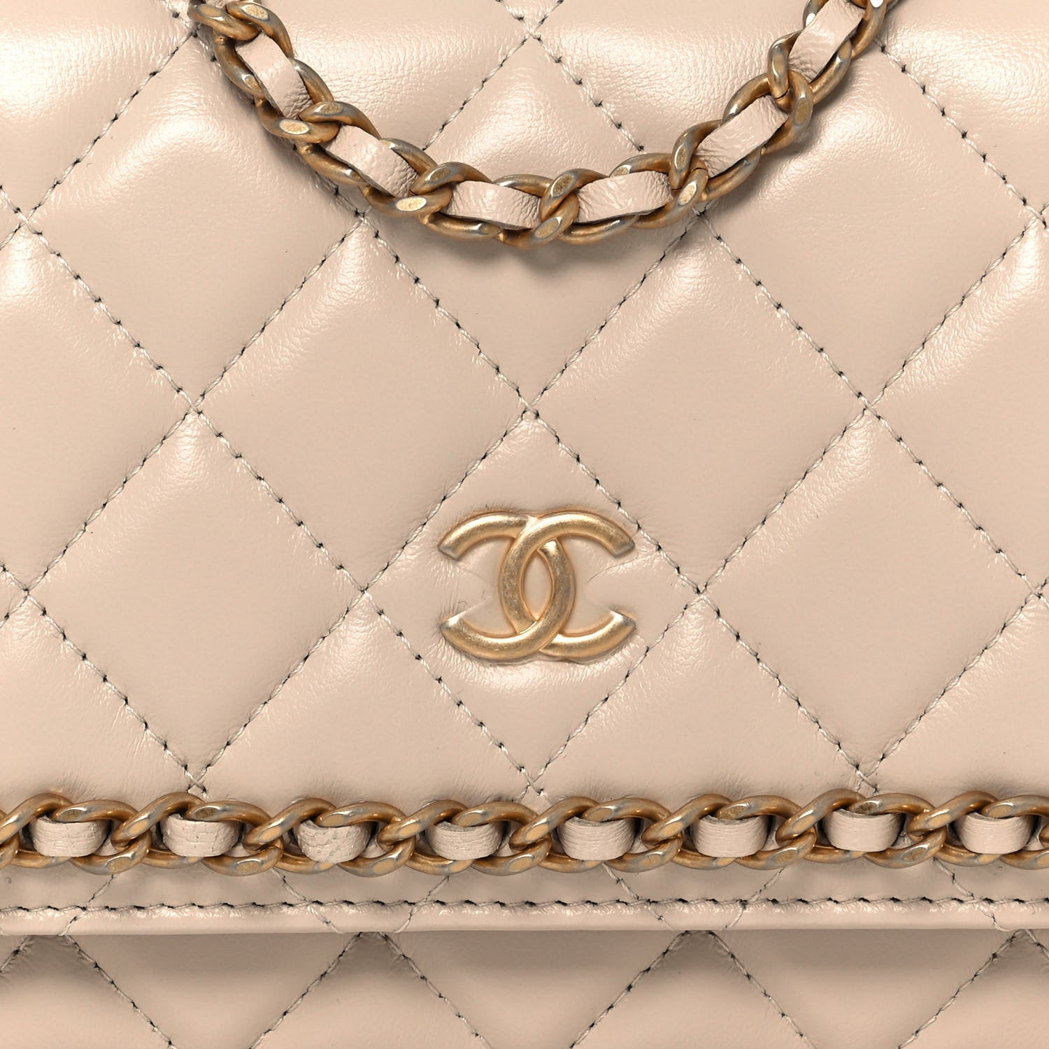 Chanel Lambskin Quilted Chain Around Wallet On Chain WOC Beige 8 of 13