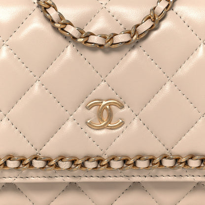 Chanel Lambskin Quilted Chain Around Wallet On Chain WOC Beige 8 of 13