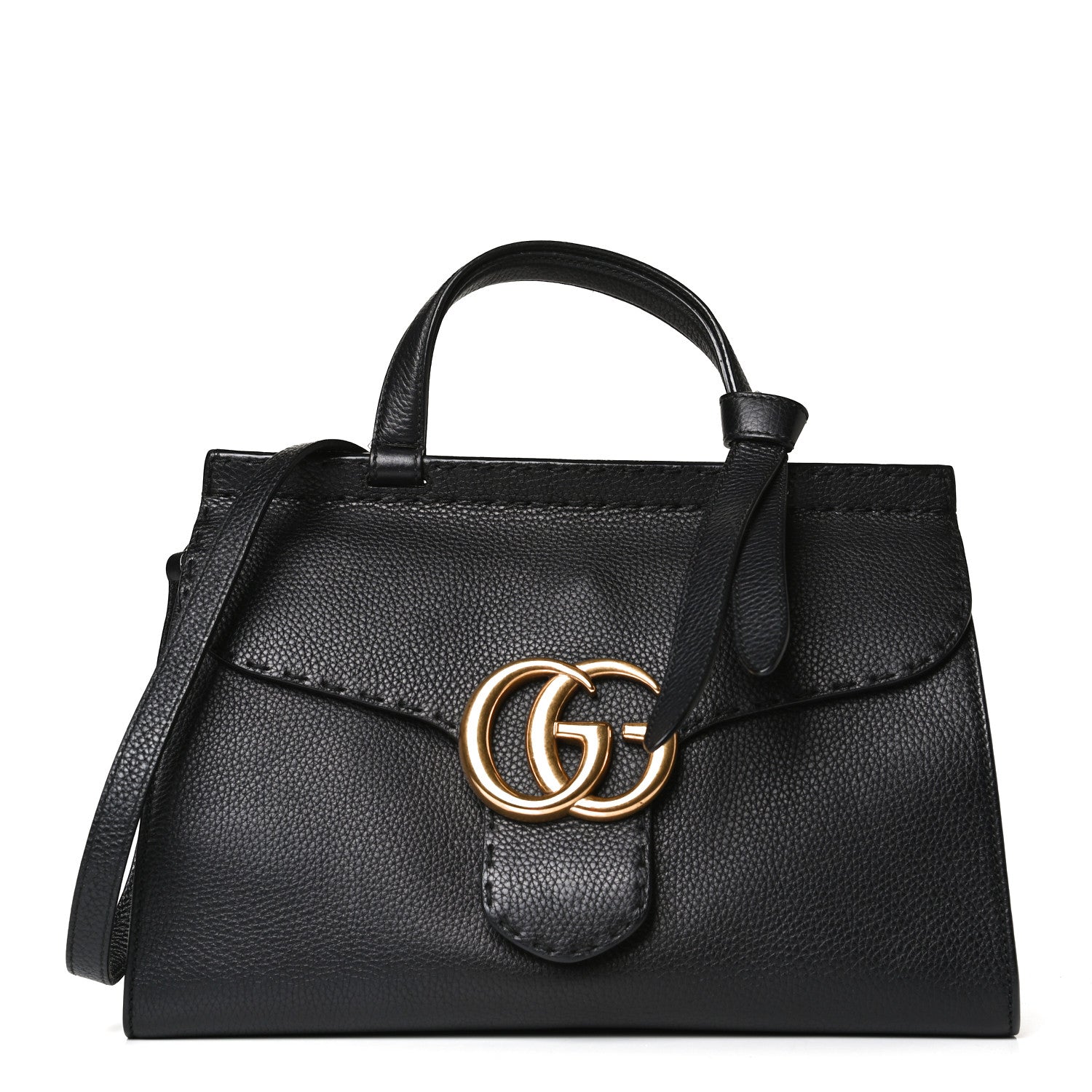 Gucci Calfskin Small GG Marmont Top Handle Bag Black 1 of 13