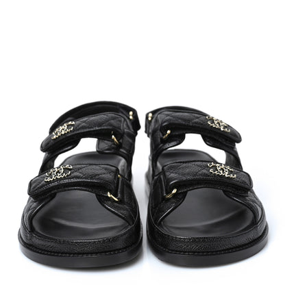 Chanel Grained Calfskin Velcro Dad Sandals 36.5 Black 2 of 8